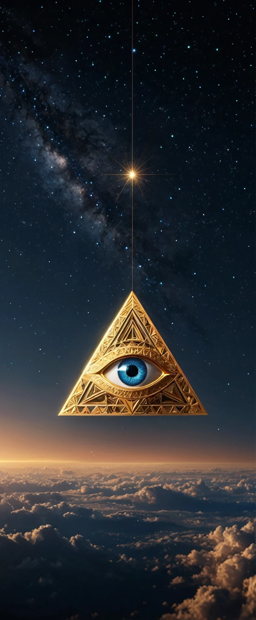 huge (Eye of Providence:1.4) in the sky,1boy\(astronaut, spacesuit, (from back:1.6), standing on asteroid, (astronaut looks so small from far away:1.8), looking up\),Eye of Providence\(so huge, (geometric:1.8),(baklit)\), BREAK ,background\(Eye of Providence in the sky, space, stars\), long shot, long view, low brightness, BREAK ,quality\(8k,wallpaper of extremely detailed CG unit, high resolution, top-quality, top-quality real texture skin, hyper realistic, increase the resolution, RAW photos, best quality, highly detailed, the wallpaper,golden ratio,high saturation realism, vibrant colors, dramatic lighting, persuasive storytelling, atmospheric scenery, captivating visuals, intricate details, strong emotions,dreamlike world\)