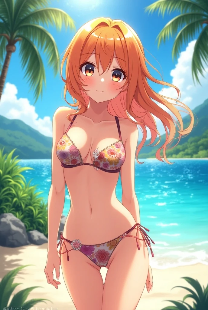 anime girl,orange haired redhead,in white bikini