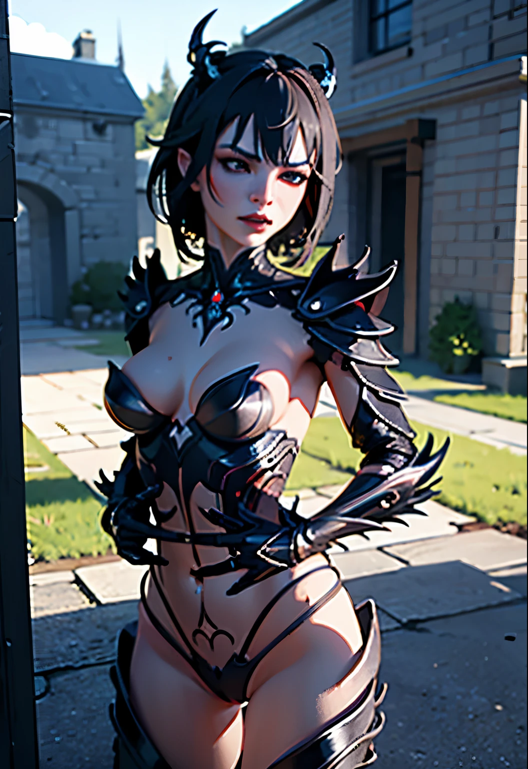 Beautiful Alluring Ornate female gothic Knight, Bare Skin, Athletic Well Toned Body, Elegant Form, Inside A Dark Throne Room, Spikes, metal armor bikini, holding a gothic black sword, Beautiful Face, Ominous Gothic Theme, Fiverr Dnd Character, Octane Render, Digital Art, Extreme Detail, 4k, Ultra Hd, Polished, Beautiful, Hyperdetailed, Intricate, Elaborate, Meticulous, Photorealistic, Sharp Focus, Wlop, Character Design, Unreal Engine, 3d Rendered, Volumetric Lighting, Reflections, Glossy, Digital Illustration, Sensual Pose, Suggestive Pose, Lewd, Full Body Shot, anatomically correct 💖❤💕💋❣