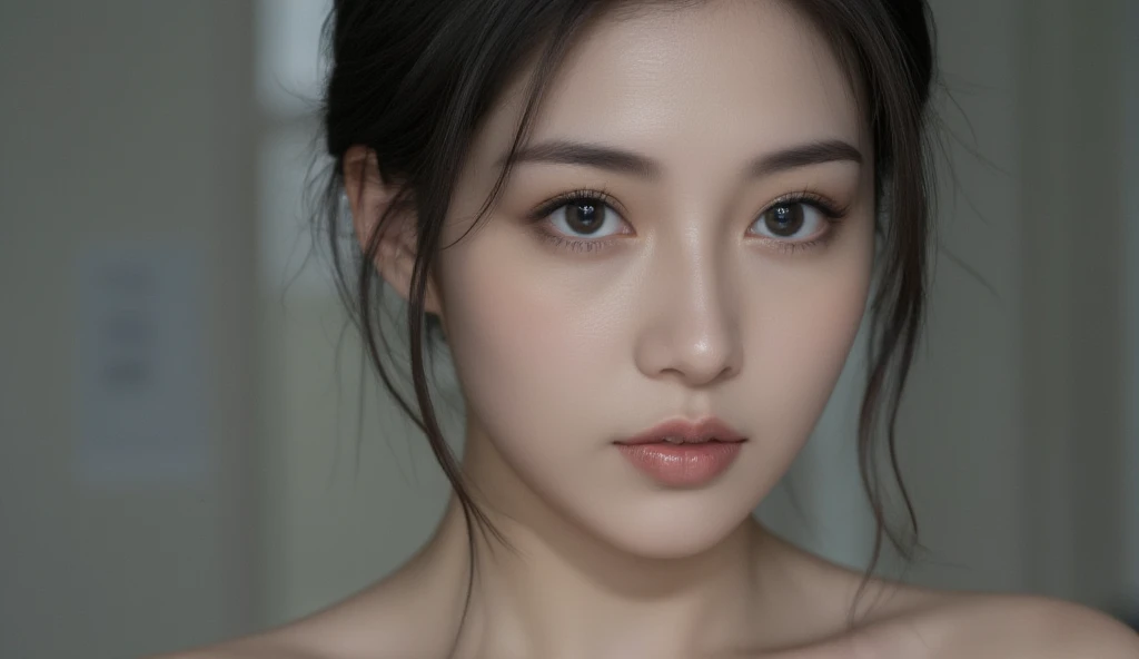  to see me, long legs,  photorealistic ,   Detailed Faces  , Beautiful eyes,    Beautiful Lips   , Nude,  Cinematic lighting,    beautiful and slim Korean actor who crawls   , 8k, masterpiece,    very detailed, Dog leashed, 나를 보다,