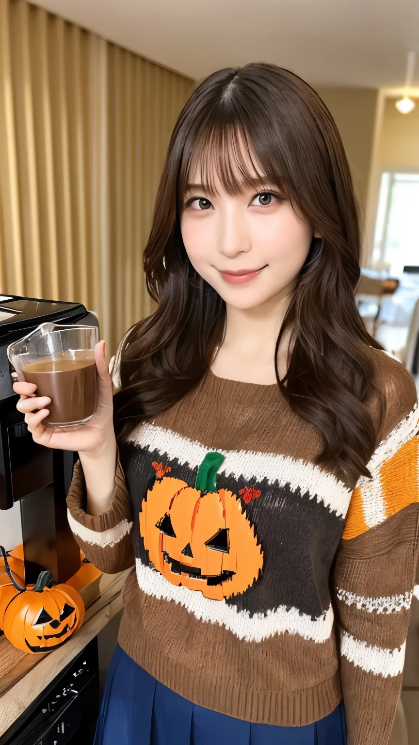 A room decorated for Halloween、halloween sweater, Cute Sweater、state of the art coffee maker、Pretty Shots、 cute high school girl