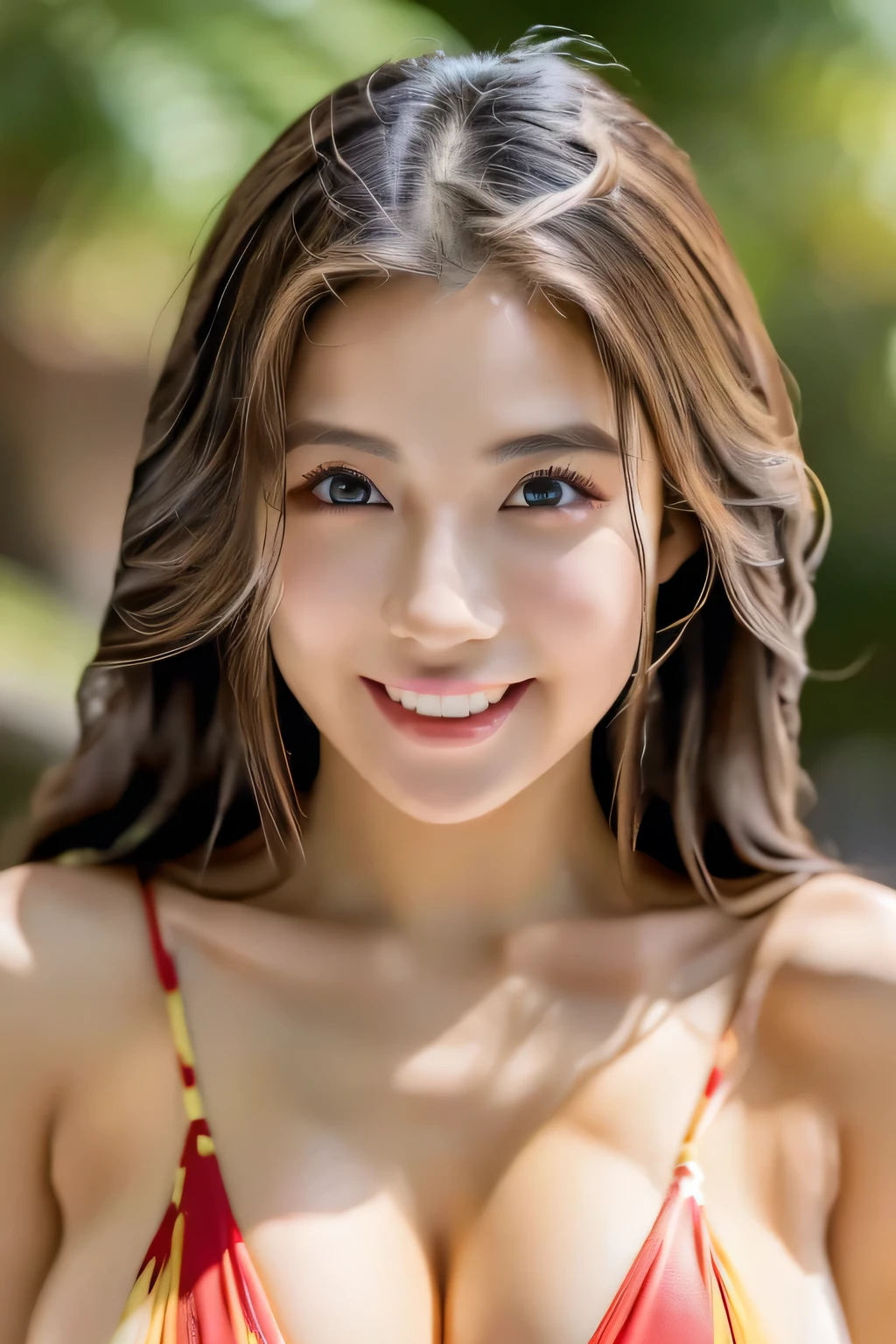 Complete quality。8K video。((Big Tits：4.0))。((slender：4.0))。Long Hair。Sexy buttocks。A risqué gaze。Long legs。Perfect beauty。Smiling Kindly。Close-up from chest up。Girls who look good in bikinis。Thank you！((Stop the flameout!：5.0))　((body I want to lick：4.0))。