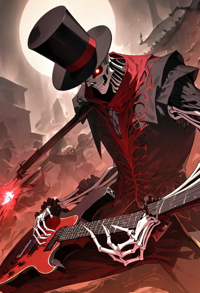 Appearance: Brook would retain his skeletal appearance, with his characteristic musician's clothing, including his top hat and guitar. His hollow eyes would glow red when he uses his powers, 8k high definition