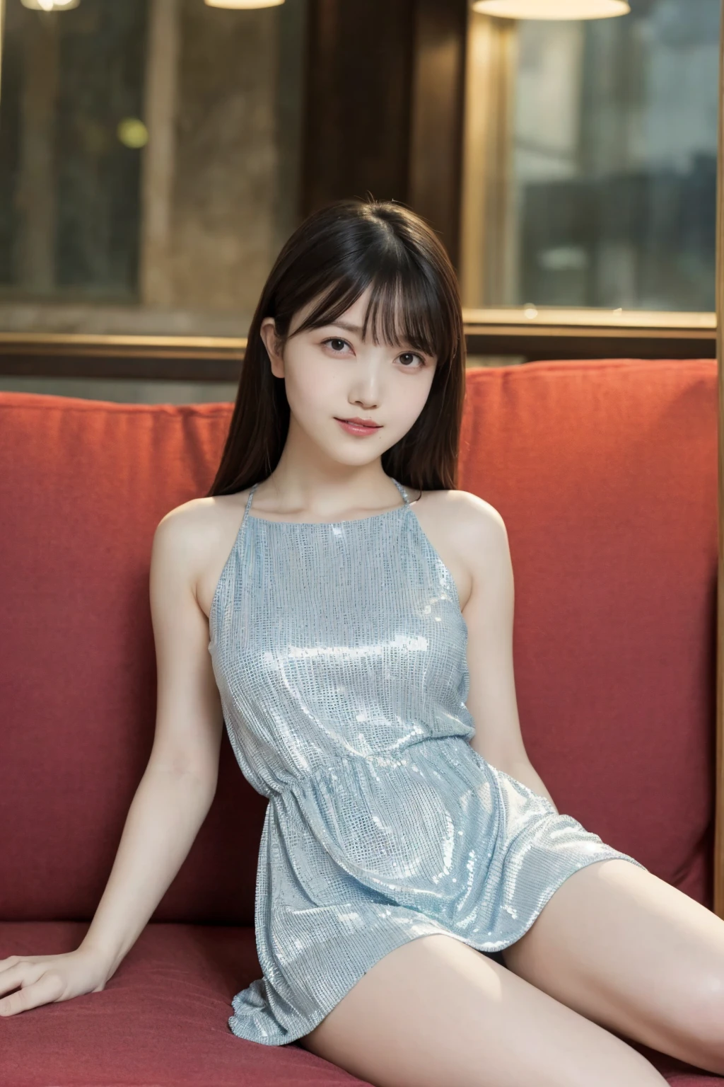 White Room、Houndstooth dress 、(Highest quality)), (Very detailed), ((Very detailed)), 4K, (8k), Highest quality, One person,Kind Face、Soft Light、RAW quality、Thighs、Heel、Sit on a chair