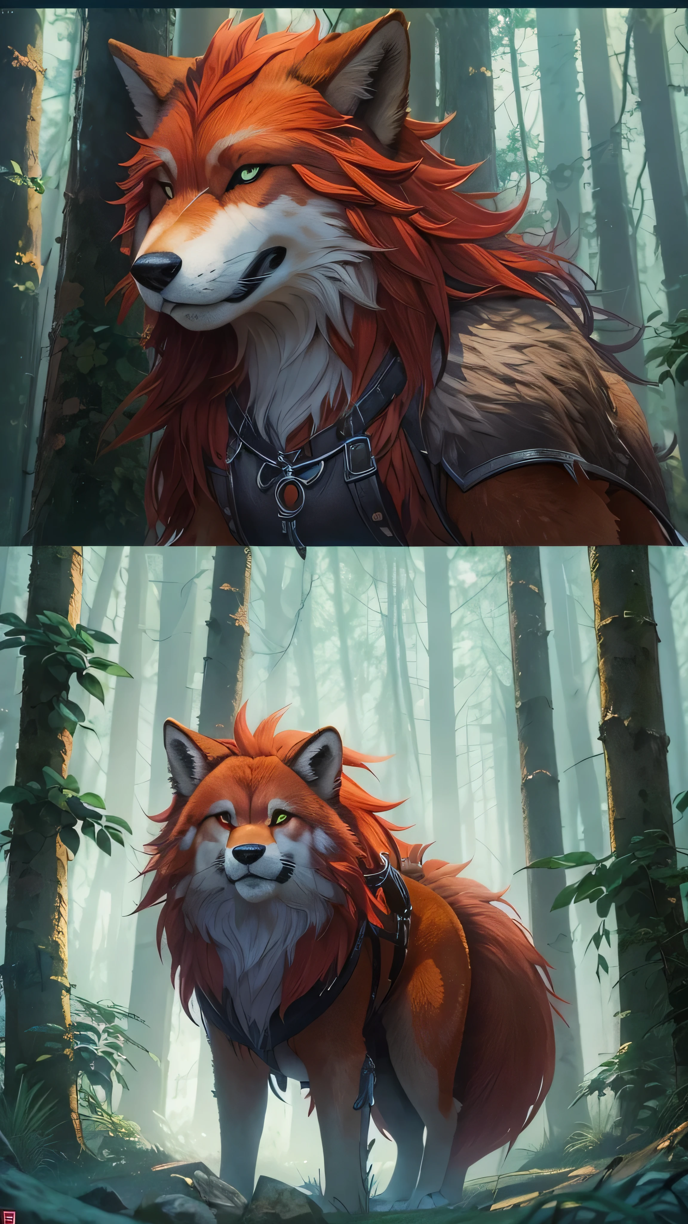 A fifty-year-old man with red hair and a shaggy tail in the forest, Digital painting by Daarken, CGSociety contest winner,  furry art , very very beautiful  furry art , Detailed fur like in a dramatic movie, Furry Fantasy Art, Reusch and Urop, Humanity Art, Shaggy Wolf, pov  furry art ,  furry art !!!, kemono, 🌺 CGSociety