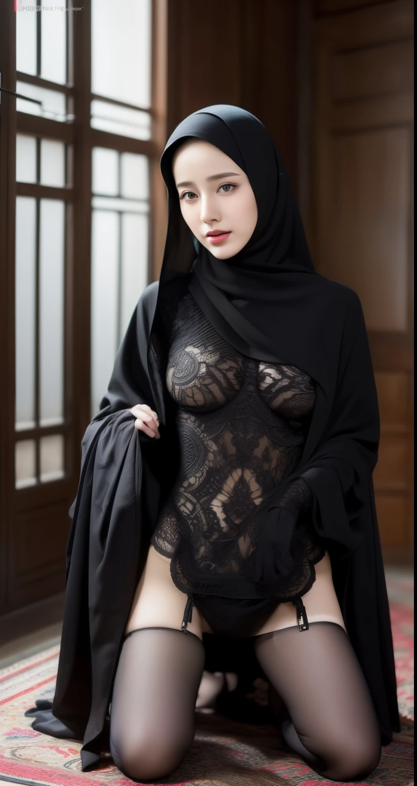 (HIJAB), Skinny Grey satin hijab girl naked (DARK SHINY SKIN), SADNESS 