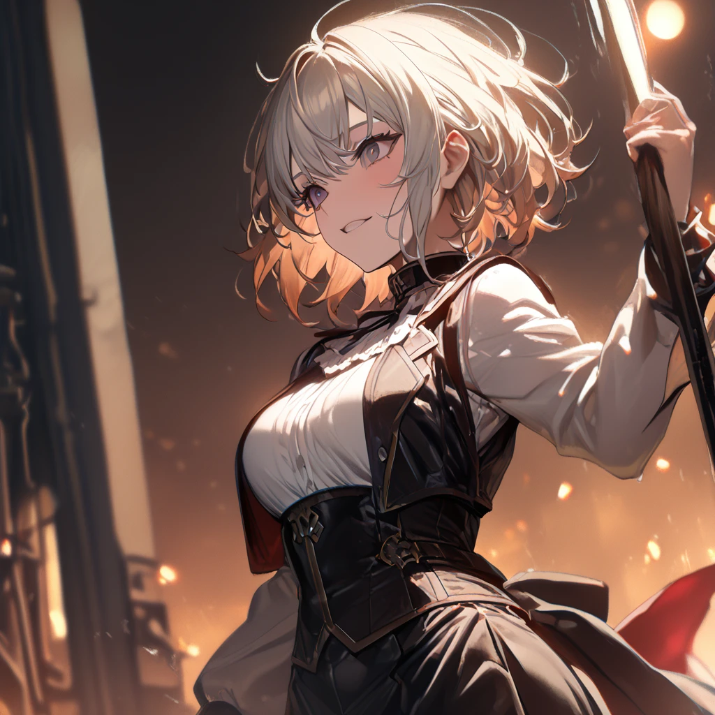 High image quality、best quality、extremely detailed CG unity 8k wallpaper、Masterpiece、ultra detailed、super fine illustration、detailed beautiful face、detailed beautiful eyes、Big Breasts、big ass、glamorous body、 Jeanne Alter (fate) ((My slave)) (wearing a collar)(Metal collar) (embarrassing)(latex nurse cloth) (erotic therapy )(Sex)Grin