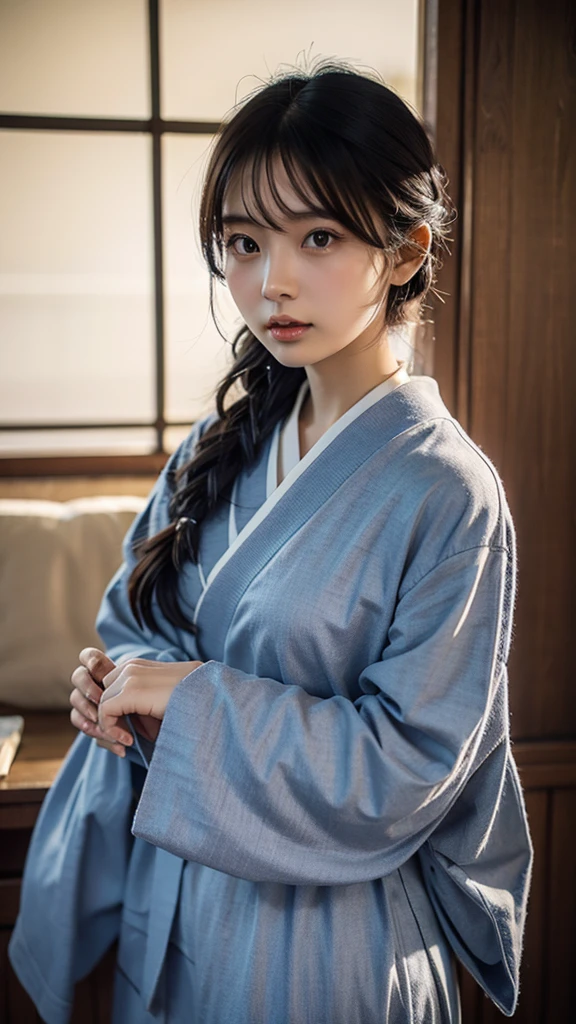 (((masterpiece))), (((Highest quality: 1.4))), ((Very detailed: 1.4)) , ulzzang-6500-v1.1, (RAW Photos:1.2), (Photorealistic), (Genuine:1.4), Sharp focus、Shot from the side、One girl, Beautiful and perfect face, One-Length Bob Cut, Japanese Clothing,kimono, 豪華なkimono、Beautiful long-sleeved kimono、Dazzling、Intricate details, Cinematic atmosphere, 8K, Very detailed