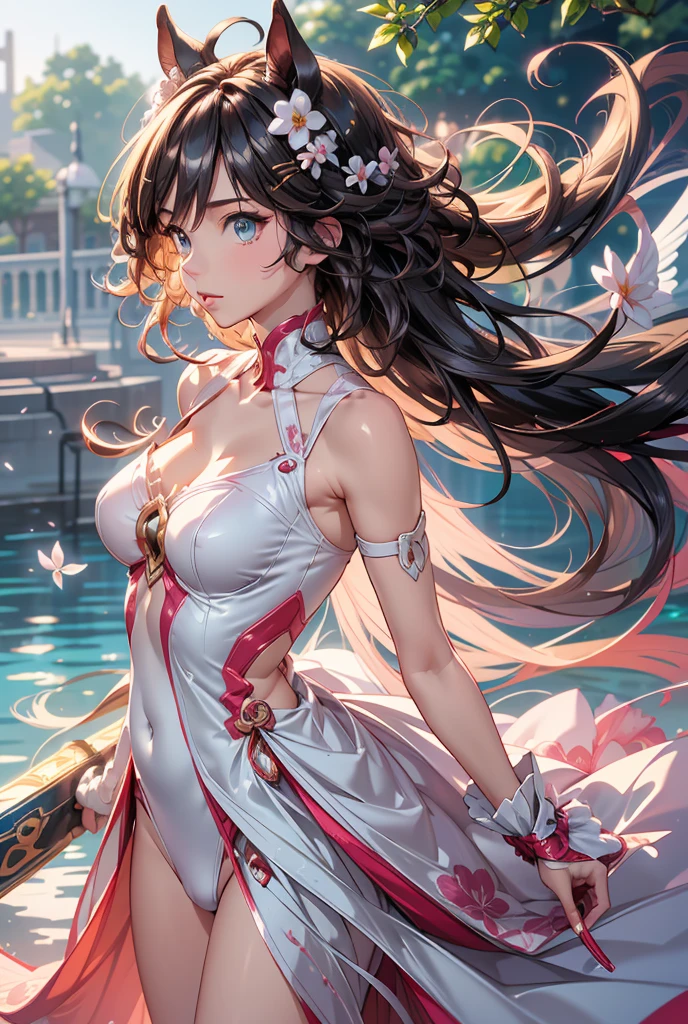 best quality:1.5), (ultra-detailed:1.5), (()), ((best quality)), (high resolution), (illustration), (an extremely delicate and beautiful), (ultra detailed beautiful face and eyes), 1girl, leaning forward sharp focus, ray tracing, 1girl, silky hair, multicolored hair, Whitehair(innercolorCherryblossom )background(sakura tree, day light), eye color(White pink, high definition,)inner eye (sakura),volumetric lightning, super_long_hair、have a weapon(katana)、naked looking_all(score_9:1.2), (score_8_up:1.2), (score_7_up:1.2),solo,Perfect anatomy,(one cute girl:1.3),(Line art:1.3),(Soft atmosphere:1.3),perfect anatomy,(A soft anime-style image capturing a delicate and ephemeral atmosphere),Enhance the anime screencap by adding a watercolor background, further elevating the dreamy and ethereal aesthetic. This scene, now rendered in 16k wallpaper resolution, merges the delicate beauty of the girl with pale skin and natural hair with a soft, lush watercolor landscape.The natural big breast  ,super intricately designed transparent super dress armor and her captivating eyes are set against a backdrop that mimics the fluid, blending colors of a watercolor painting, adding a layer of artistic depth and emotion. The perspective from above at a dutch angle, combined with the watercolor effect, creates a composition that feels like a floating, dream-like world, glowing aura around her are now part of a canvas that blends reality with imagination, inviting the viewer to step into a tranquil world of soft hues and poetic beauty, all encapsulated within a serene, BREAK,(best quality:1.3),(best masterpiece:1.3),(very aesthetic:1.2),(absurdres:1.2),newest,(intricate details:1.2),ai-generated,absurdres extremely detailed CG,depth of field,dynamic angle,dynamic pose、groin、
muscular female, fit, abs, leg muscles, arm muscle、