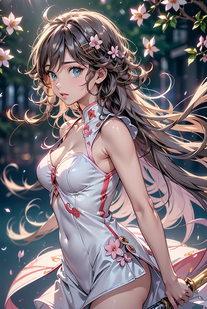 best quality:1.5), (ultra-detailed:1.5), (()), ((best quality)), (high resolution), (illustration), (an extremely delicate and beautiful), (ultra detailed beautiful face and eyes), 1girl, leaning forward sharp focus, ray tracing, 1girl, silky hair, multicolored hair, Whitehair(innercolorCherryblossom )background(sakura tree, day light), eye color(White pink, high definition,)inner eye (sakura),volumetric lightning, super_long_hair、have a weapon(katana)、naked looking_all(score_9:1.2), (score_8_up:1.2), (score_7_up:1.2),solo,Perfect anatomy,(one cute girl:1.3),(Line art:1.3),(Soft atmosphere:1.3),perfect anatomy,(A soft anime-style image capturing a delicate and ephemeral atmosphere),Enhance the anime screencap by adding a watercolor background, further elevating the dreamy and ethereal aesthetic. This scene, now rendered in 16k wallpaper resolution, merges the delicate beauty of the girl with pale skin and natural hair with a soft, lush watercolor landscape.The natural big breast  ,super intricately designed transparent super dress armor and her captivating eyes are set against a backdrop that mimics the fluid, blending colors of a watercolor painting, adding a layer of artistic depth and emotion. The perspective from above at a dutch angle, combined with the watercolor effect, creates a composition that feels like a floating, dream-like world, glowing aura around her are now part of a canvas that blends reality with imagination, inviting the viewer to step into a tranquil world of soft hues and poetic beauty, all encapsulated within a serene, BREAK,(best quality:1.3),(best masterpiece:1.3),(very aesthetic:1.2),(absurdres:1.2),newest,(intricate details:1.2),ai-generated,absurdres extremely detailed CG,depth of field,dynamic angle,dynamic pose、groin、
muscular female, fit, abs, leg muscles, arm muscle、