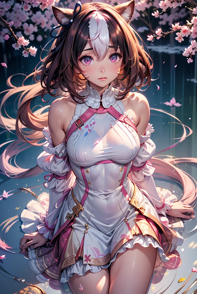 best quality:1.5), (ultra-detailed:1.5), (()), ((best quality)), (high resolution), (illustration), (an extremely delicate and beautiful), (ultra detailed beautiful face and eyes), 1girl, leaning forward sharp focus, ray tracing, 1girl, silky hair, multicolored hair, Whitehair(innercolorCherryblossom )background(sakura tree, day light), eye color(White pink, high definition,)inner eye (sakura),volumetric lightning, super_long_hair、have a weapon(katana)、naked looking_all(score_9:1.2), (score_8_up:1.2), (score_7_up:1.2),solo,Perfect anatomy,(one cute girl:1.3),(Line art:1.3),(Soft atmosphere:1.3),perfect anatomy,(A soft anime-style image capturing a delicate and ephemeral atmosphere),Enhance the anime screencap by adding a watercolor background, further elevating the dreamy and ethereal aesthetic. This scene, now rendered in 16k wallpaper resolution, merges the delicate beauty of the girl with pale skin and natural hair with a soft, lush watercolor landscape.The natural big breast  ,super intricately designed transparent super dress armor and her captivating eyes are set against a backdrop that mimics the fluid, blending colors of a watercolor painting, adding a layer of artistic depth and emotion. The perspective from above at a dutch angle, combined with the watercolor effect, creates a composition that feels like a floating, dream-like world, glowing aura around her are now part of a canvas that blends reality with imagination, inviting the viewer to step into a tranquil world of soft hues and poetic beauty, all encapsulated within a serene, BREAK,(best quality:1.3),(best masterpiece:1.3),(very aesthetic:1.2),(absurdres:1.2),newest,(intricate details:1.2),ai-generated,absurdres extremely detailed CG,depth of field,dynamic angle,dynamic pose、groin、
muscular female, fit, abs, leg muscles, arm muscle、