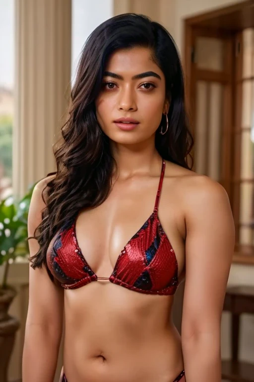 EXTREME FULL BODY PORTRAIT PHOTO, From Head To Full Thighs View, BLACKEDRAW Best quality, ultra high resolution, (Masterpiece:1.3), (photorealistic:1.3), UHD, perfect face, 100% accurate face,
a woman Rashmika Mandhana stripping bikini with someone for a picture with very seductive pose, resembling Rashmika Mandhana, sexy thin lips, One-sided Black Curly hairstyle.
Colourful bikini princess, colourful bikini beauty, arabian bikini goddess, 
beautiful oriental woman intimate with someone, 
alluring, 
seductive lady, oriental is me, 
she is dressed as professional bikini model, 
Black Wavy Hairstyle, gorgeous figure, gorgeous lady.
Professionally color graded, (crowded party)atmosphere, amazing depth, rich colors, powerful imagery, psychedelic overtones, (atmospheric intimate lighting), DO EXACTLY WHATEVER WRITTEN IN THIS PROMPT.