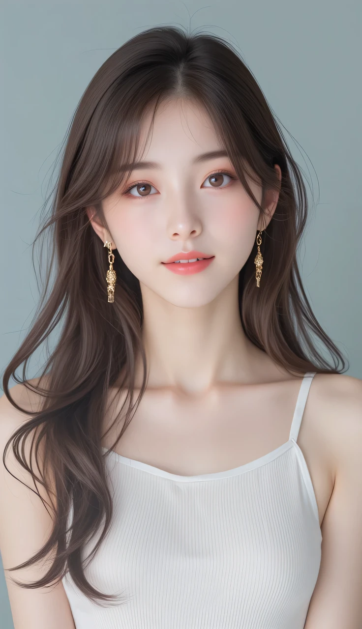 Meet a 26-year-old Korean young lady whose long hair is a picture of elegance and poise. She sports a chic Korean outfit that captures the essence of the pure and desirous fashion wave sweeping the nation. Her ever-present smile is inviting, promising a delightful interaction with her charm and grace.