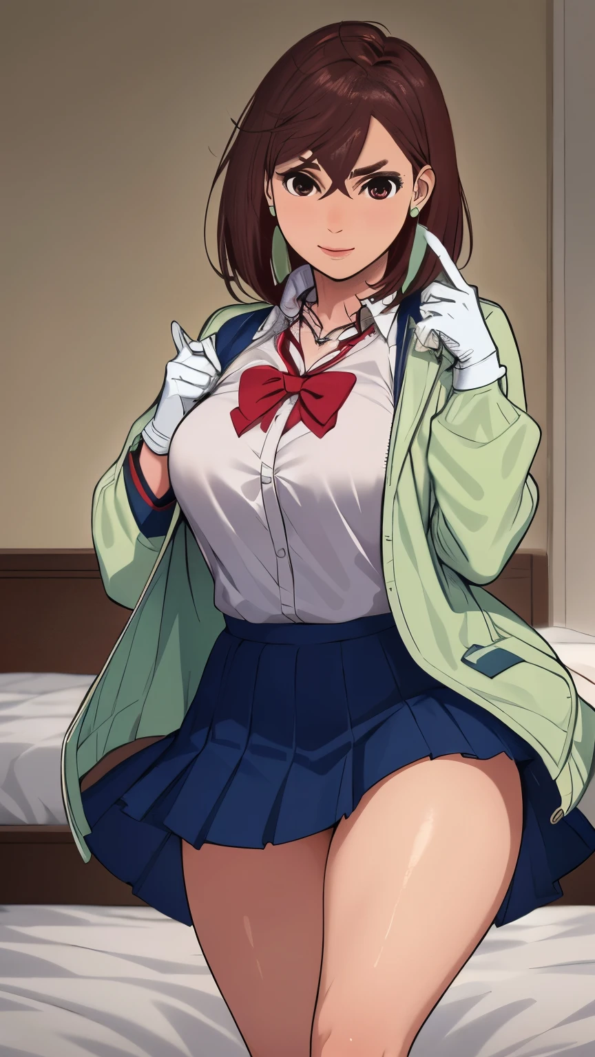 ( masterpiece ), The best quality , Ultra detailed, 4k, 1girl, Alone, socks, hair necklace, skirt negra, White shirt, collared shirt , long sleeves, hairclip, green jacket, Dress shirt, smile,blush , bedroom, close up of gloves ,
girl,catalyst type, brown eyes costume,red eyes, brown hair ,earrings,cabello medio white latex gloves , white gloves , gesture of silence , finger in the mouth, gesture of silence , close up of gloves , Detailed gloves, finger in the mouth haciendo callar, Shhh, silencio, Close-up of hand, hands, legs, skirt, skirt, thighs, hands detalladas, shiny gloves, white latex gloves , white gloves , primer plano de cerca de white gloves , Open hand, Open hand, palm of the hand , foreground gloves , thighs grandes, white gloves con textura, hands detalladas y bien dibujadas