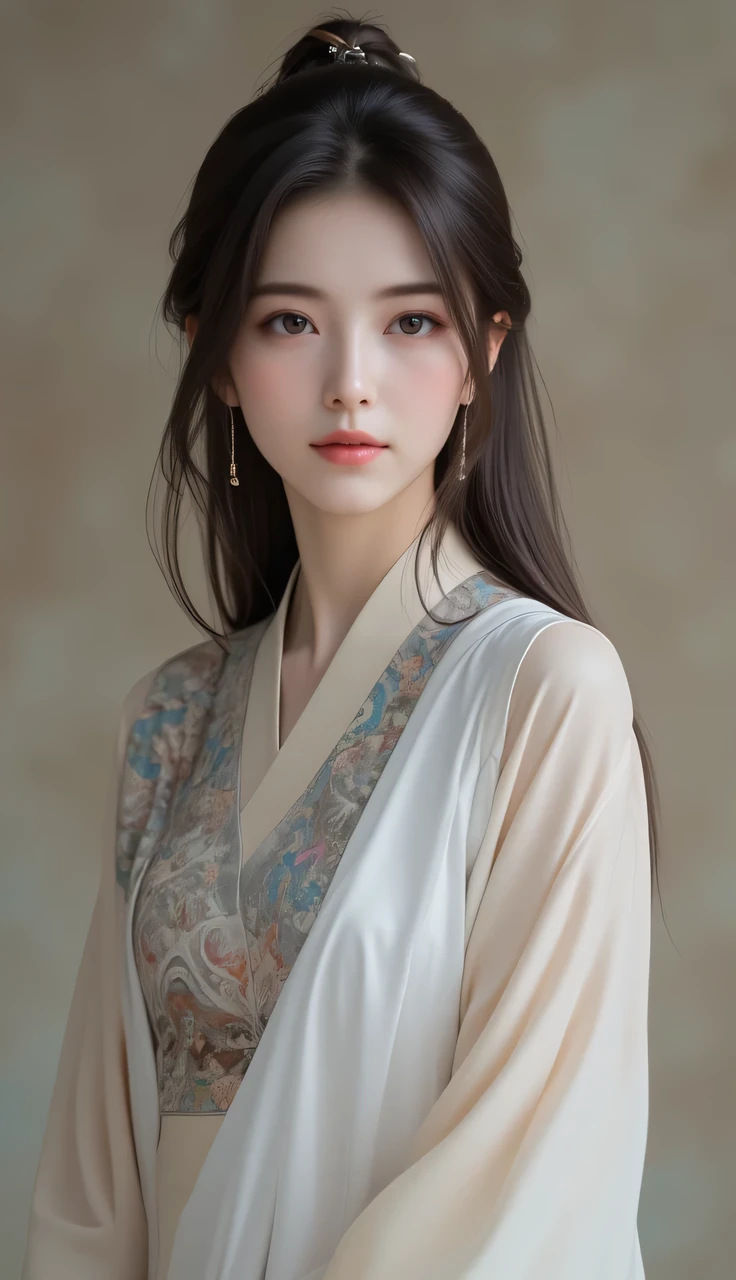 This 26-year-old Korean woman carries herself with poise, her long hair cascading down her shoulders, imparting a sense of timeless allure. Her attire, a blend of traditional Korean aesthetics and contemporary flair, tells a story of understated seduction. Each time she smiles, it's as if a soft breeze has brushed by, leaving a trace of her radiance and hint of untold allure.