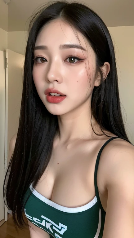 ((Best quality, 8k, Masterpiece :1.3)),  beauty body slim dolls,   1girl,   (rose))).   ultra-detailed face,   highly detailed lips,    detailed eyes,   double eyelids, super large breasts, super large ass, Breasts grab, lust,    Make-up face.    long eyelashes.   ((Black hair straight)).

((Wet skin)),   ((cheer leader)), in the room, Infront door, sex, doggy style, cum, ahegao