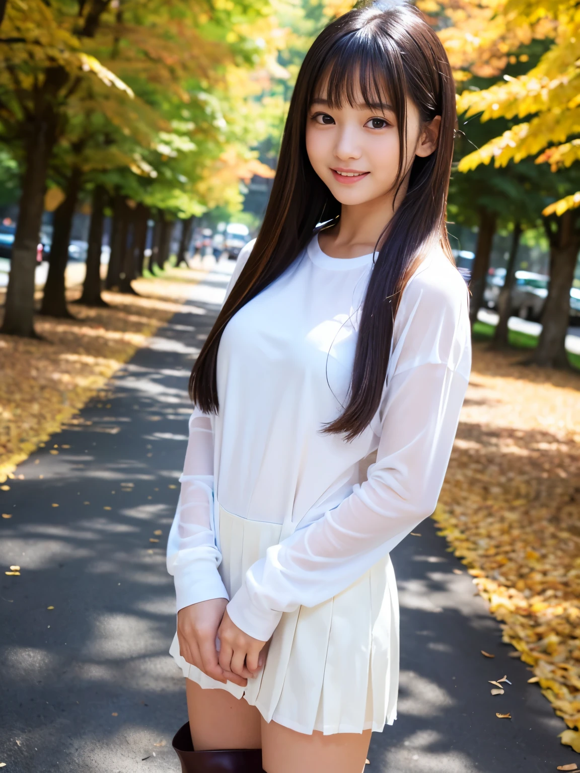 （（cinematric light， best qualtiy， 8k， tmasterpiece ：1.3）），Asian girl sitting in the park，Wear transparent clothing，Beautiful face，posing elegantly，Show the whole body