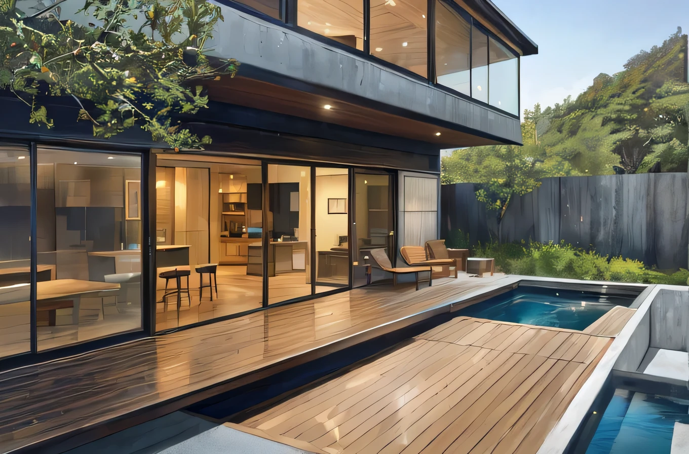 8k , masterpiece, illustrate art, hyper sharpness, high detailed, cgi, anime style, vray, radiosity,
richard mier, architectural, concrete_finish, (fair-face concrete:1.2), luxury modern house style, decorate with metal woods and glass, green space, tree, wooden floor, front view, on the hill, jungle, waterfall, exterior view , Extreme long shot