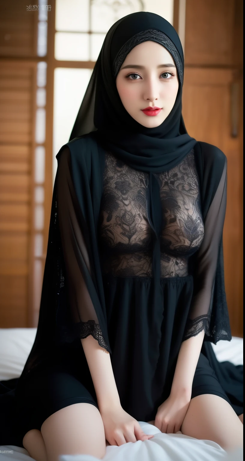 (best quality,4k,8k,highres,masterpiece:1.2),lips smile,(best quality,4k,8k,highres,masterpiece:1.2), ultra-detailed,eyes detailed, lips detailed, hand detailed, red lips, face glow,(realistic,photorealistic,photo-realistic:1.37), 20 years old girl, (Big breasts), Pasmina hijab abaya, pasmina hijab abaya style,(intricate hijab folds),asian korean beautiful girl,book,style sex +18,book, (half-body shot), erotic Asian korean, Spread legs, (flashing pussy), (detailed pussy), (Hijab trend style), hijab black