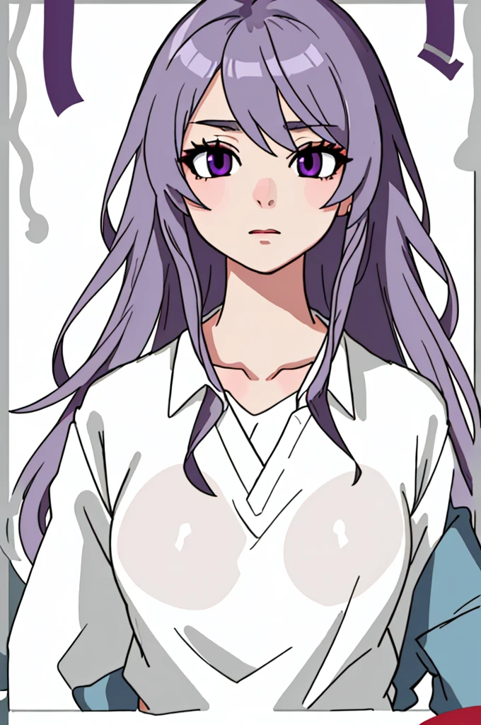  masterpiece,  Best quality ,  ultra-detailed ,  transparent silhouette, 1 girl, kazami kazuki , silver hair,  long hair , purple eyes,   School uniform