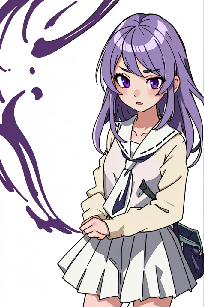  masterpiece,  Best quality ,  ultra-detailed ,  transparent silhouette, 1 girl, kazami kazuki , silver hair,  long hair , purple eyes,   School uniform