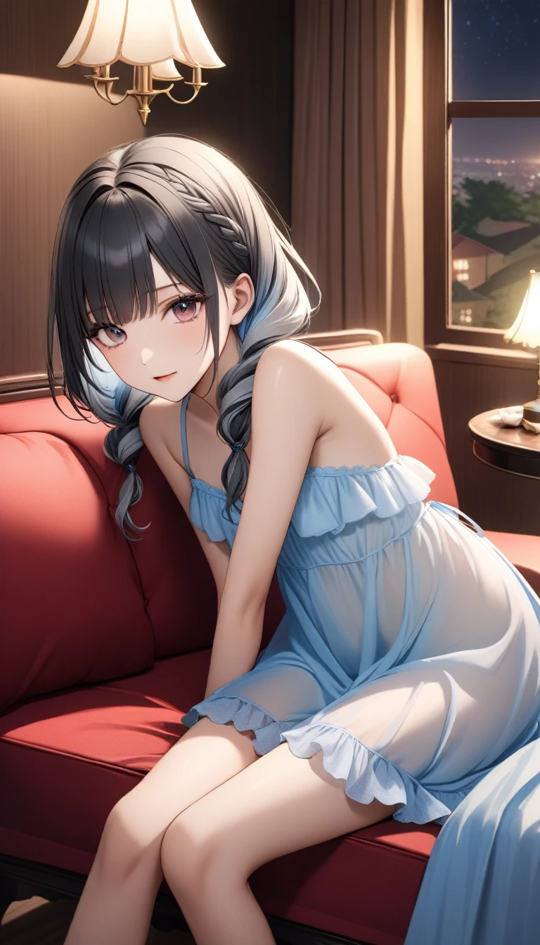 (Little girl: 1.5), lace, ribbon, Hanfu, (masterpiece, side light, delicate and beautiful gray eyes: 1.2), masterpiece, realistic, glowing eyes, shiny hair, dark hair, long hair, shiny skin, solo, awkward, strapless, delicate, beautiful, garden, flowers, fluttering petals,