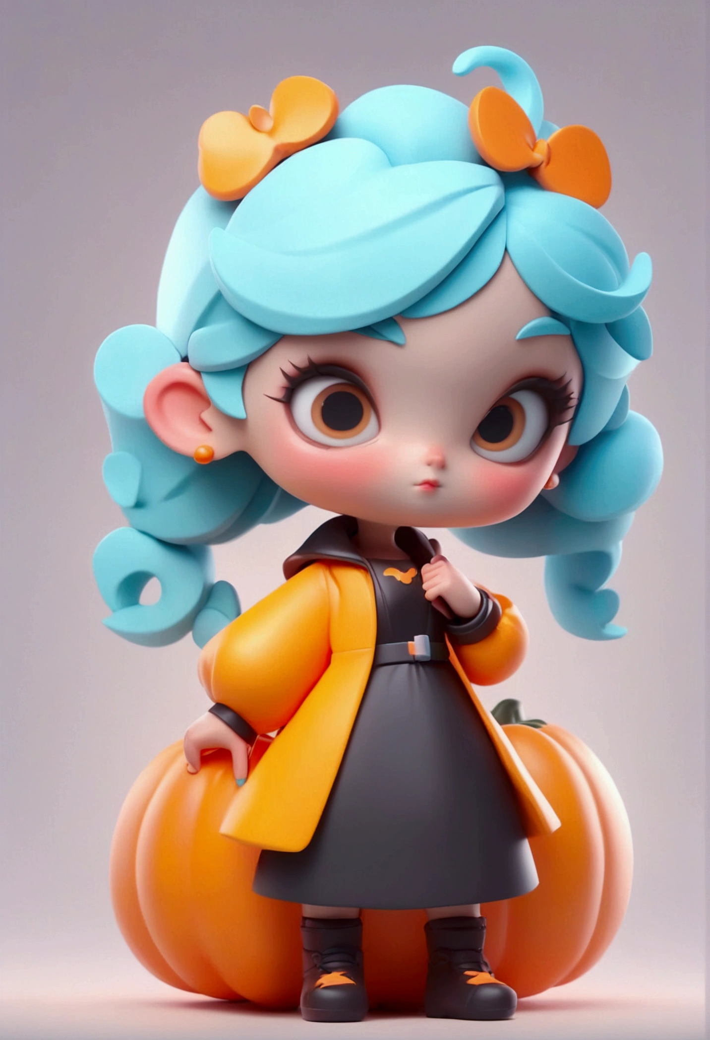 a cute 3D icon of a girl,halloween,cartoon style,minimalism, clean background,bright color,plastic material,isometric view,clean background,blender rendering,studio lighting