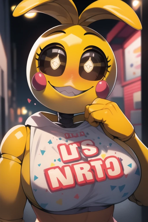 toychica, yellow, yellow sky, stars, big_tits, fucked poster, detailed shading, detailed ambient light, detailed background, masterpiece,