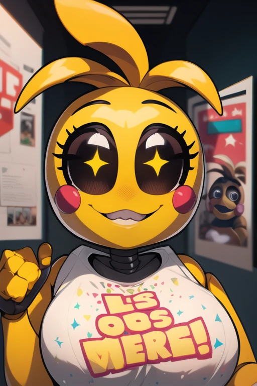 toychica, yellow, yellow sky, stars, big_tits, fucked poster, detailed shading, detailed ambient light, detailed background, masterpiece,