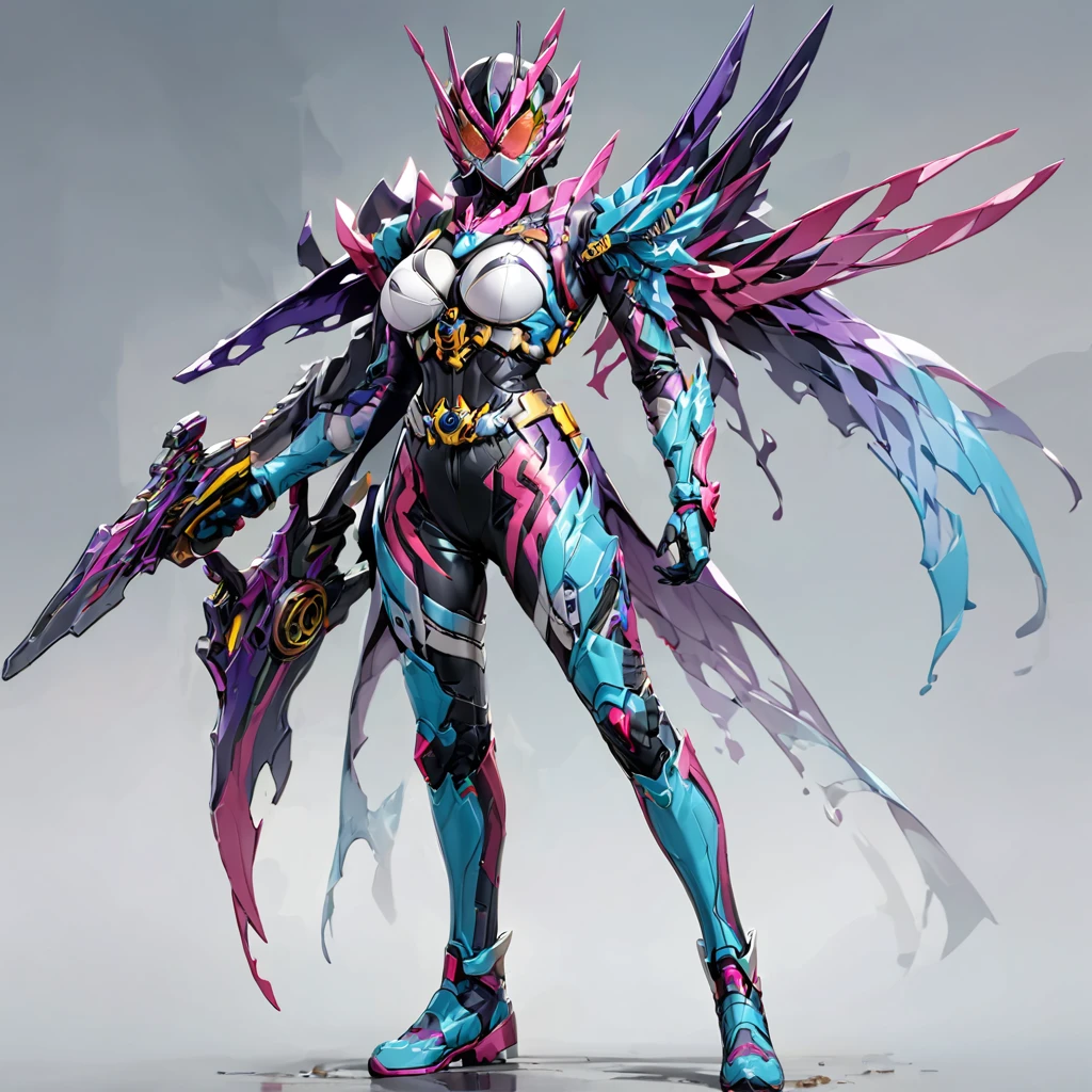 (( best quality )), ((masterpiece)),full body, standing, from front,looking at viewer, ,An insect-like female kamen rider,short antennae ,large breasts, perfect body