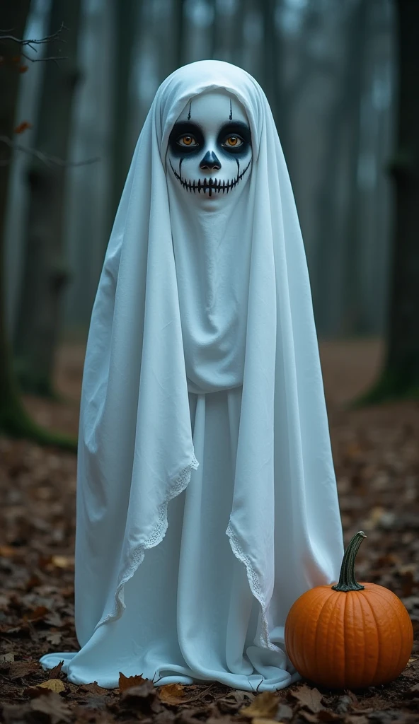 a cute ghost, halloween makeup,  ghost girl，long leg