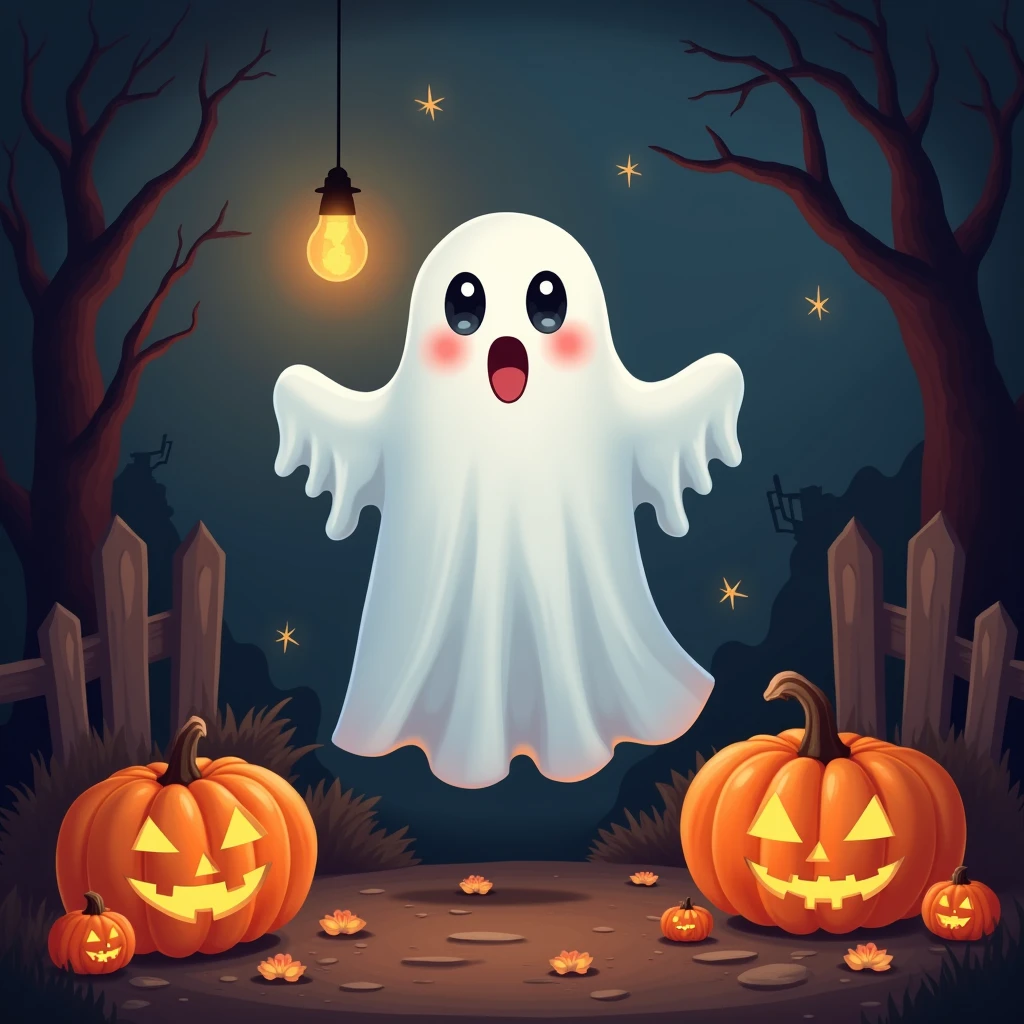 create a halloween background with cute ghost on it, pumpkins, and anything festive 