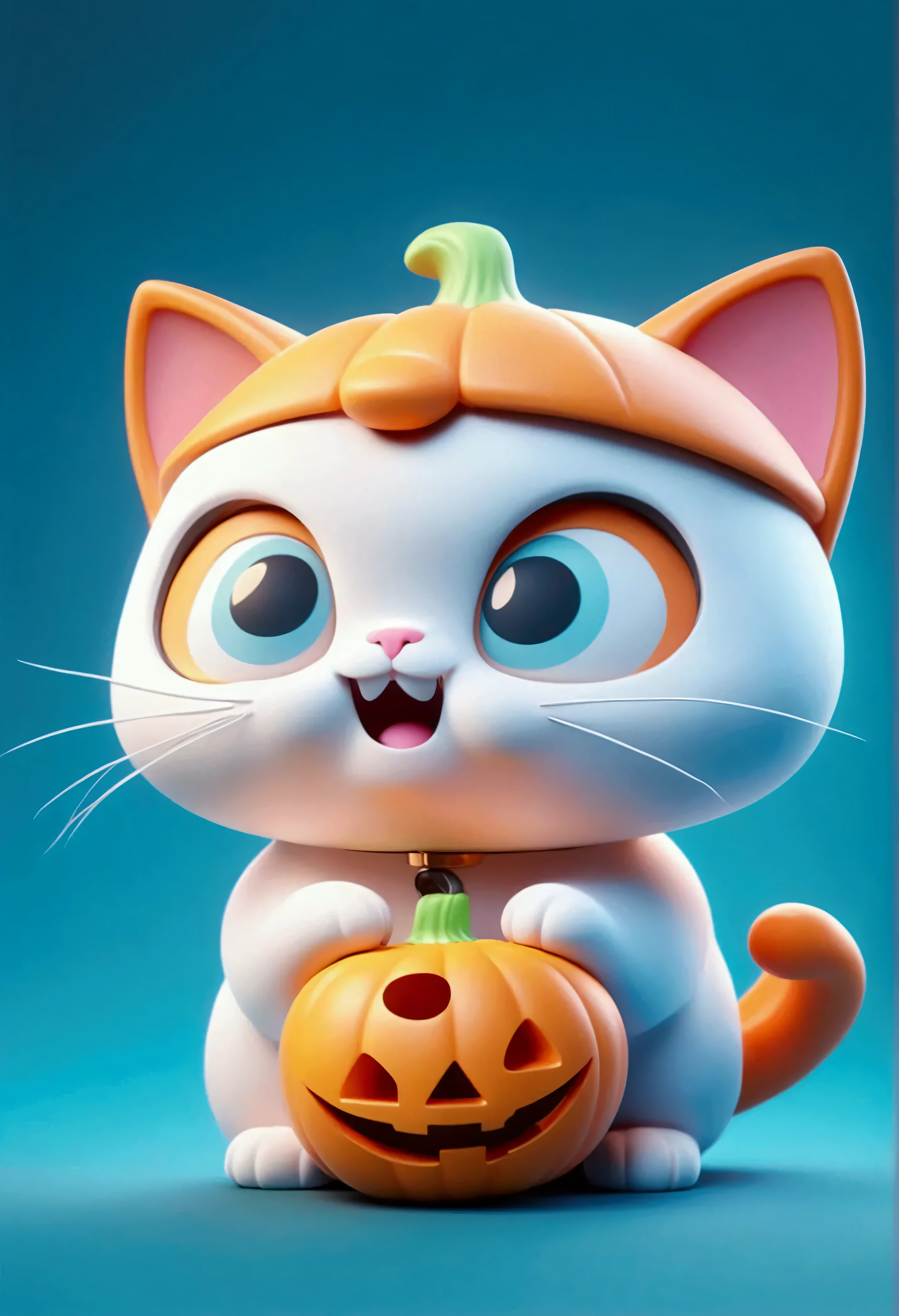 a cute 3D icon of a cat,halloween,cartoon style,minimalism, clean background,bright color,plastic material,isometric view,clean background,blender rendering,studio lighting