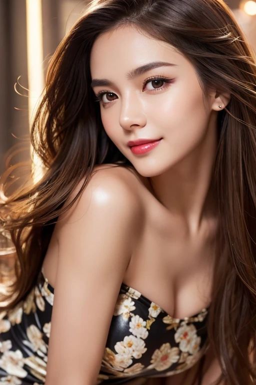 Ultra HD resolution,artistic photos,Professional erotic Photography,Dark LED Background ((21 year very sexy nude girl, earrings, long brunette wet messy hair, cold ultra realistic damp skin)), exposed chest, posing like a erotic-model, on the streets of New York, raining, smiling at viewer, natural red lips, attention to detail, captivating eyes