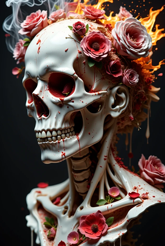  Closeup of a Man with Skulls and Flowers,  Fiery Skull Thinking of Life , amazing digital art, Fantasy Skull, Bepple. hyperRealism, Scary Digital Art ,  exquisite digital art, 超Realism数字艺术作品, Surreal Art, Gorgeous digital art, Inspired by Mike Winkelmann, Incredible digital art, Realism | Bepple, Bepple and mike winkelmann