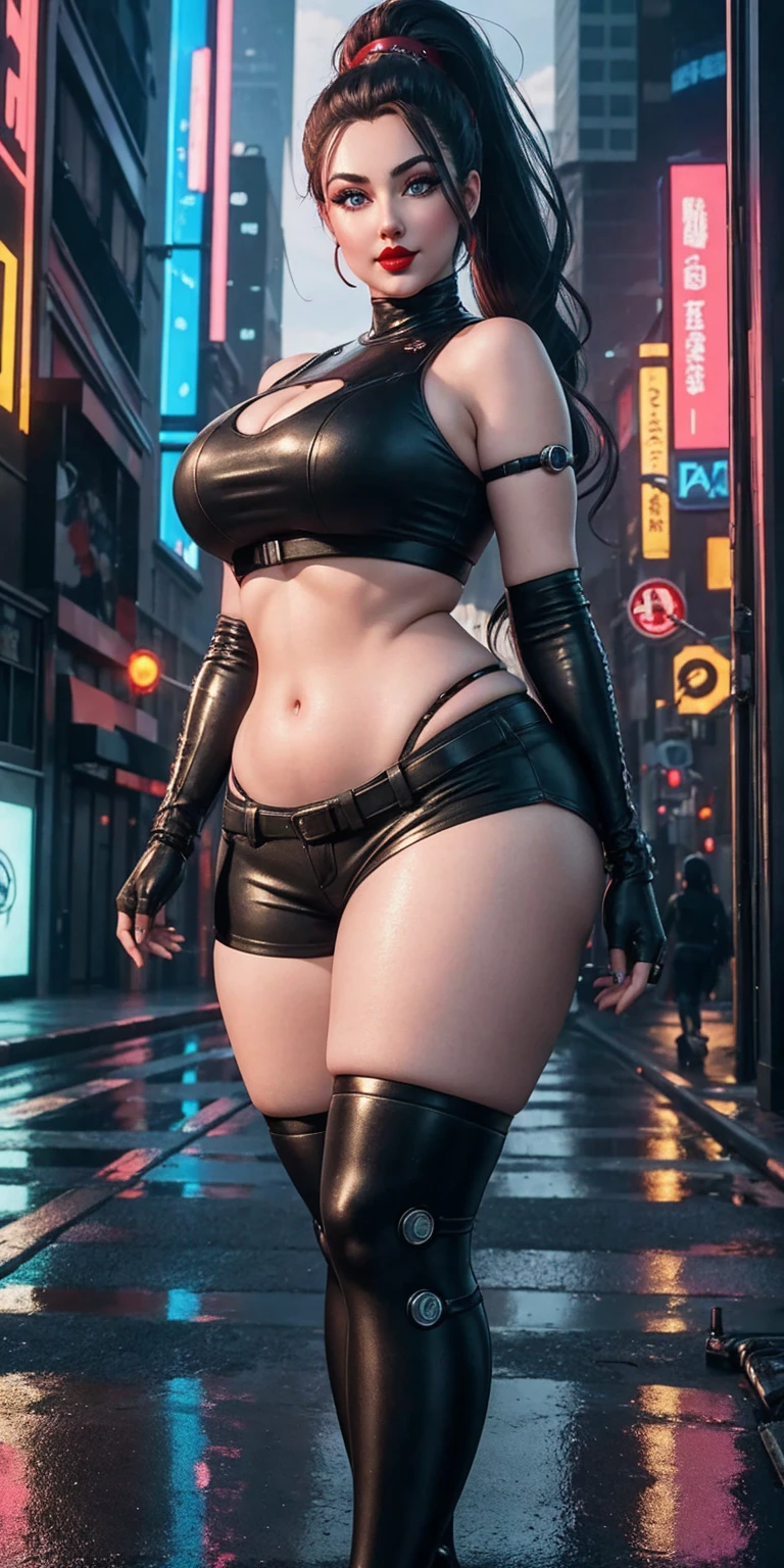 there is a woman standing on the side of the street, cyberpunk art by Yang J, trending on Artstation, realism, artwork in the style of guweiz, anime style. 8k, guweiz, realistic anime 3 d style, trending on cgstation, 🤤 girl portrait, hyper-realistic cyberpunk style, anime style mixed with fujifilm, dreamy cyberpunk girl, no bra, cameltoe, female focus