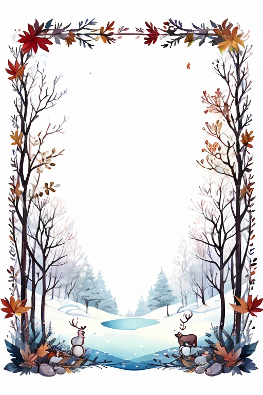 winter border ,apple,autumn,autumn leaves,bare Tree,beanie,Bear,bird,black eyes,blush, branch,bucket,earmuffs ,fence,food,water果,have,Keep,leaf,maple leaf, unmanned,hot spring,Outdoors,penguin,rock,scarf,Sitting,snow,snowflakes,snowman,sweet potato,sword,Tree,water, white background,winter, blank middle 