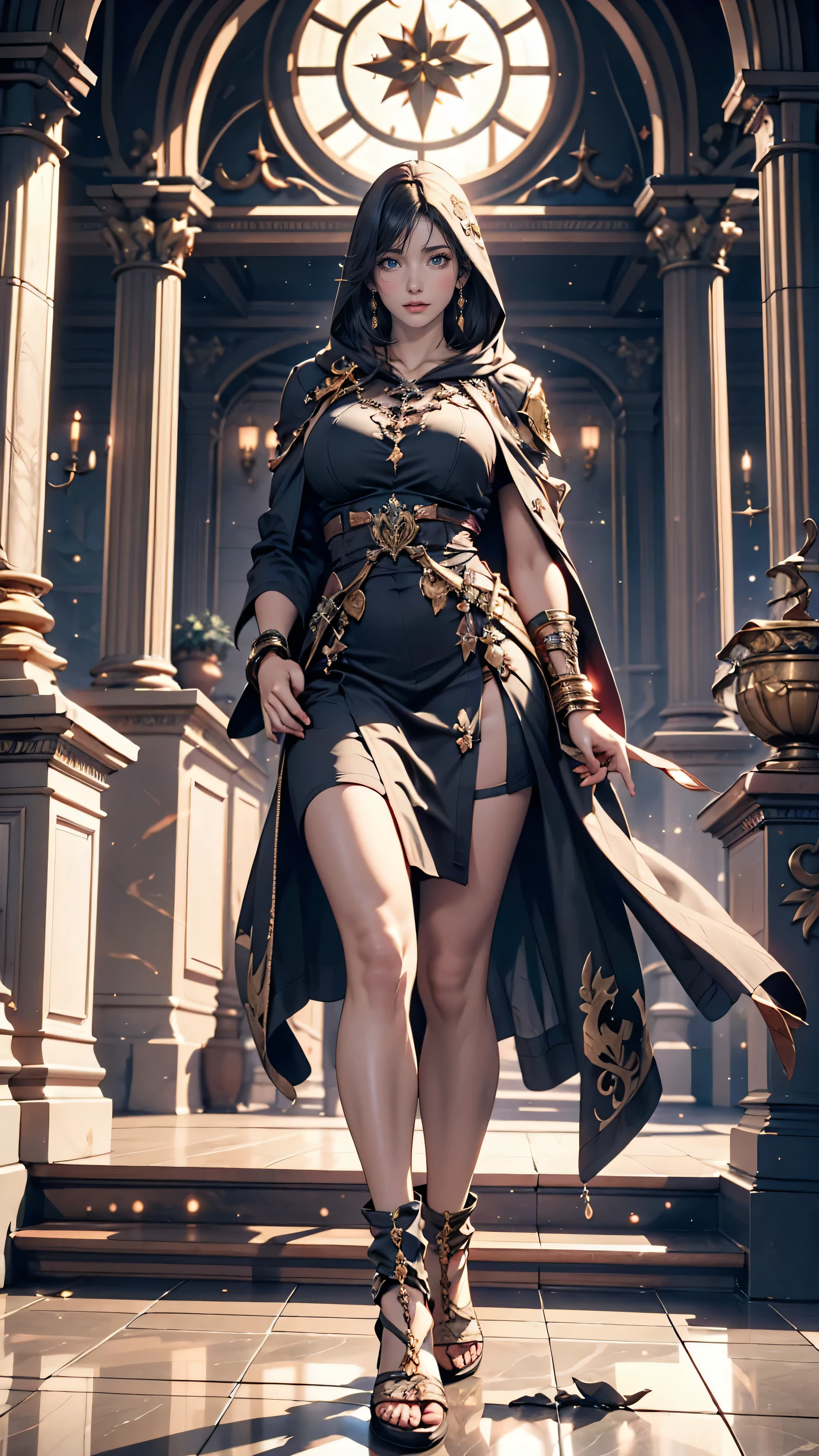 There is a large room 、 there are stairs and spiral staircases , Futuristic Persian Palace, cgsociety Unreal Engine, An intricately designed throne room, Unreal Engine Rendering , Unreal Engine 5 : :, Futuristic Palace, Rendering with Lumion, Unreal Engine HD rendering , Unreal Engine Rendering saint seiya, Rendering with Lumion pro, Unreal Engine 5 render, Unreal Engine 5 » 、 beautiful Persian woman wearing a Persian hooded cloak、Sexy proportions、Sexy female body、 Thin Waist、 seen from above 、 browse viewers 、Roman sandals、Detailed floor pattern、marble