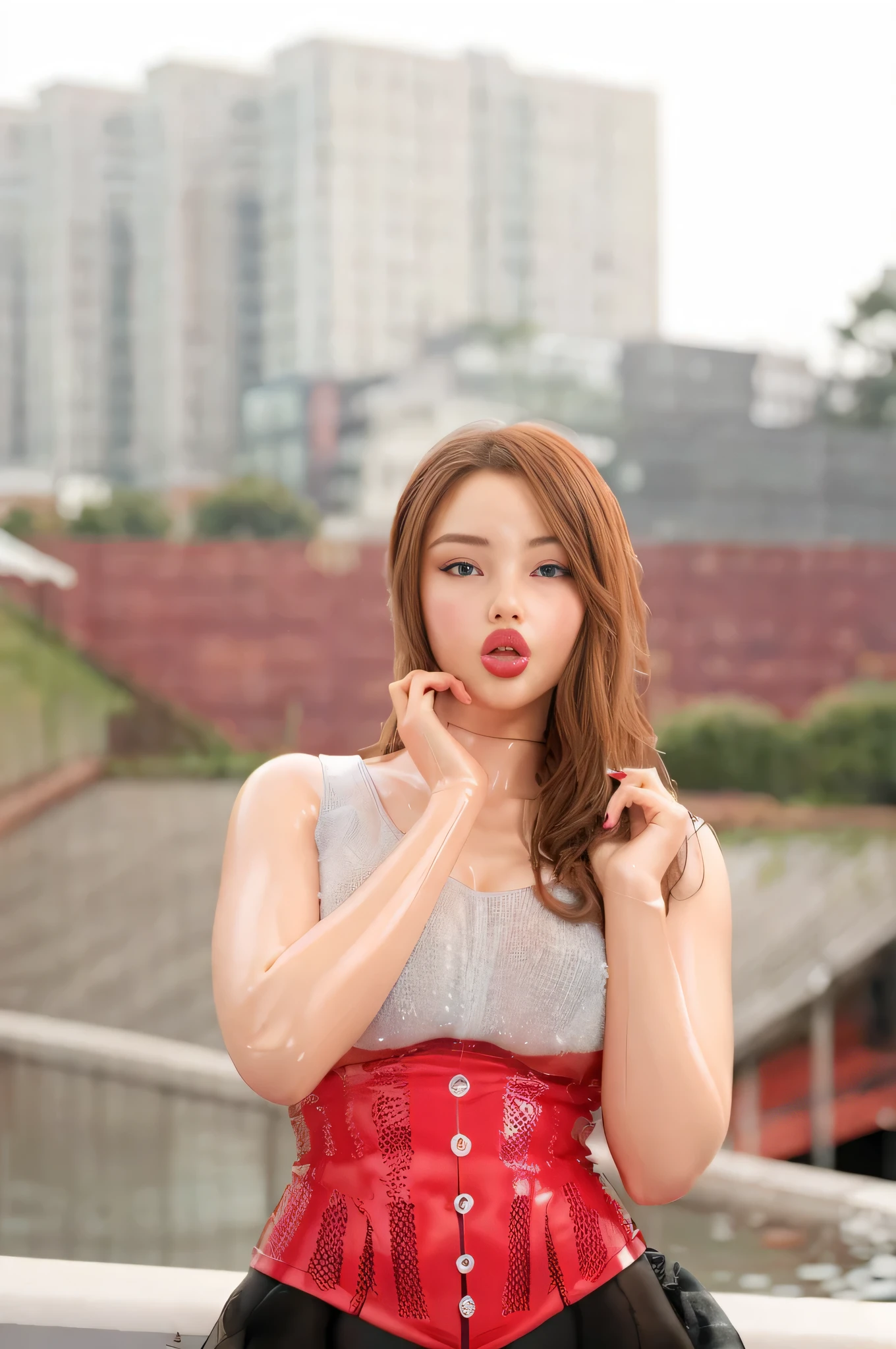 ((Best quality, ultra quality, ultra detailed, 8K, Masterpiece:1.3, 1 girl)), wet clothes, wet body, crisp focus, high quality, best quality, extremely detailed, Ultra quality, ultra detailed, masterpiece, 4K quality, Latex skin, lovedoll, sexdoll, shinny latex sexdoll skin, sexdoll eyes, transparent latex clothes, nsfw, sexdoll lips, sexdoll vagina