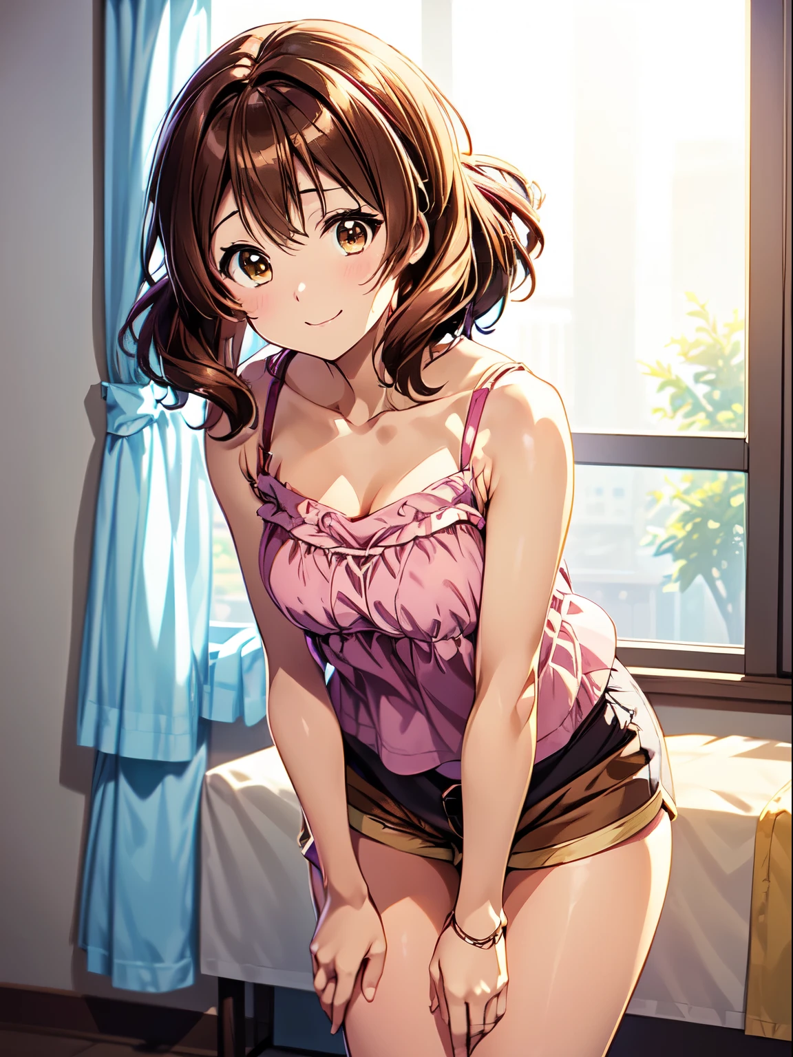 Maho Nishizumi,
Pink Bra,Pink Pants,
Semi-short hair,Brown Hair,Brown Eyes,Large Breasts,Don't draw nipples,
Smiling expression,blush,Open your mouth,from the front,
In the room,In a collapsed position,Place a bath towel over your head,
Beautiful image quality,