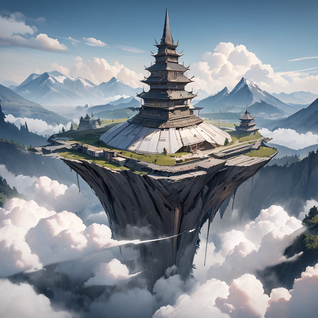 masterpiece,  best quality , ( best quality , expensive:1.2),Super detailed, Conceptual Art, concept art,mksks style,kind, Beauty and Surprise ,Part Master , high quality, Digital Painting /( artwork /),(mountains) ,  Tower Towering from the Middle of the Mountain , ( Technology Tower Stretching to the Clouds),  Final Fantasy .