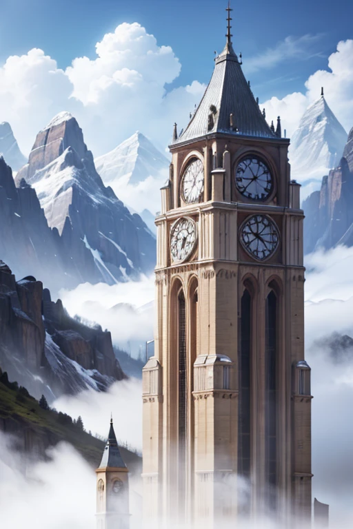 masterpiece,  best quality , ( best quality , expensive:1.2),Super detailed, Conceptual Art, concept art,mksks style,kind, Beauty and Surprise ,Part Master , high quality, Digital Painting /( artwork /),(mountains) ,  Tower Towering from the Middle of the Mountain , ( Technology Tower Stretching to the Clouds),  Final Fantasy .