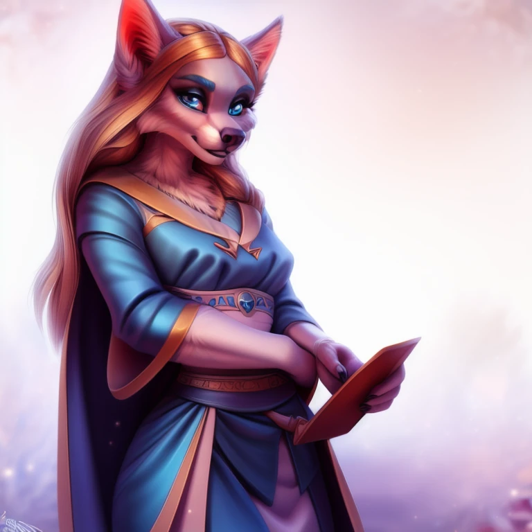 Princess Zelda, fille à fourrure de loup,blond,long hair,regardant le spectateur, Crossed Fringe,blue eyes, highly detailed eyes by Glacierclear,  by Ulitochka , par levelviolet, by zephyxus , (robe de princesse bleue)1.2, dark blue cloak , ( princess jewelry )1.2,  princess dress ,zootopie, pattes de fourrure (white background)1.1,masterpiece, high resolution ,8k,(sharp)1.15