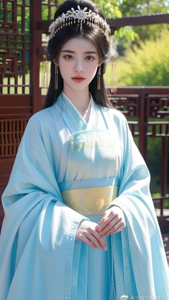  1 Girl .alone,Hanfu, Chinese clothing ,(Front 1.2）,photo, masterpiece, realism,best quality,  Ultra High Resolution , 原始photo, photo拍攝, major, Amazing details, colorful,  Surrealism , masterpiece, best quality, [Hall, point of view, Best Quality,  Sharp Focus , Digital Art Rendering, 【8k,