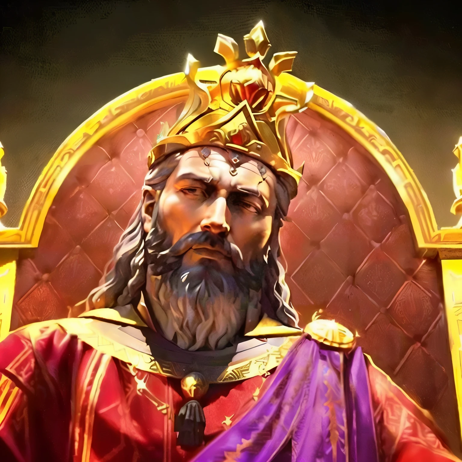 a close up of a statue of a man with a crown on his head, great king of stovokor, royal emperor, portrait of a king, medieval old king, mogul khan, portrait of emperor of mankind, roman emperor, king of kings, god emperor, regal pose, emperor, way of kings, portrait zeus, proud emperor, king of capitalism