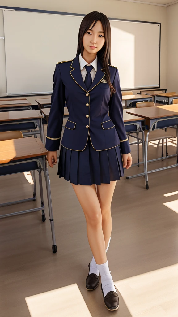 Shiina midday, classroom, uniform, highest quality, highly detailed, realistic shadows, realistic texture  