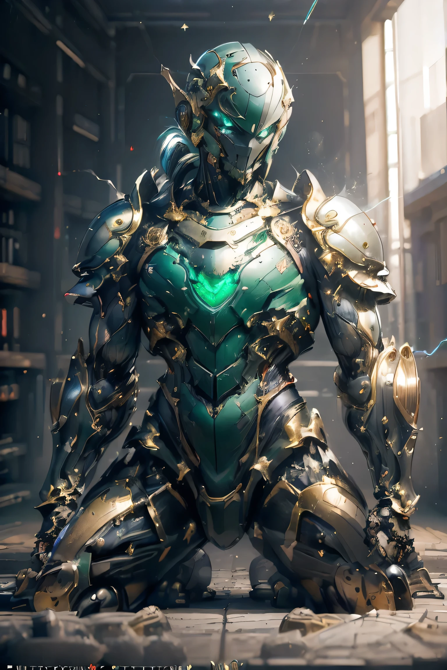 ((Hit the ground: 1.5, shoulder tackle: 1.5, dynamic pose: 2.0)), (metallic: 2.0, black and light-green suit: 1.5), (Japanese hero), (mech bodysuit with swords: 1.5), ((Night view)), ((Countless sparks: 1.5, Laser: 1.5)), My eyes are shining brightly, Suit parts are large , Lots of LEDs, ( helmet with sharp antennae), Unreal Engine 5, ((realistic photo: 2.0)), High image quality,  best quality ,  Kampala, Super detailed, Fine painting, Extremely delicate, professional,  anatomically accurate , creativity, RAW Photos, 超 Kampala, 32K, Natural Light, Cinema Lighting, masterpiece-anatomy-perfect, masterpiece:1.5, ((was a mecha, EABA)), portrait, ((male, powerful)), (armor: 1.5)