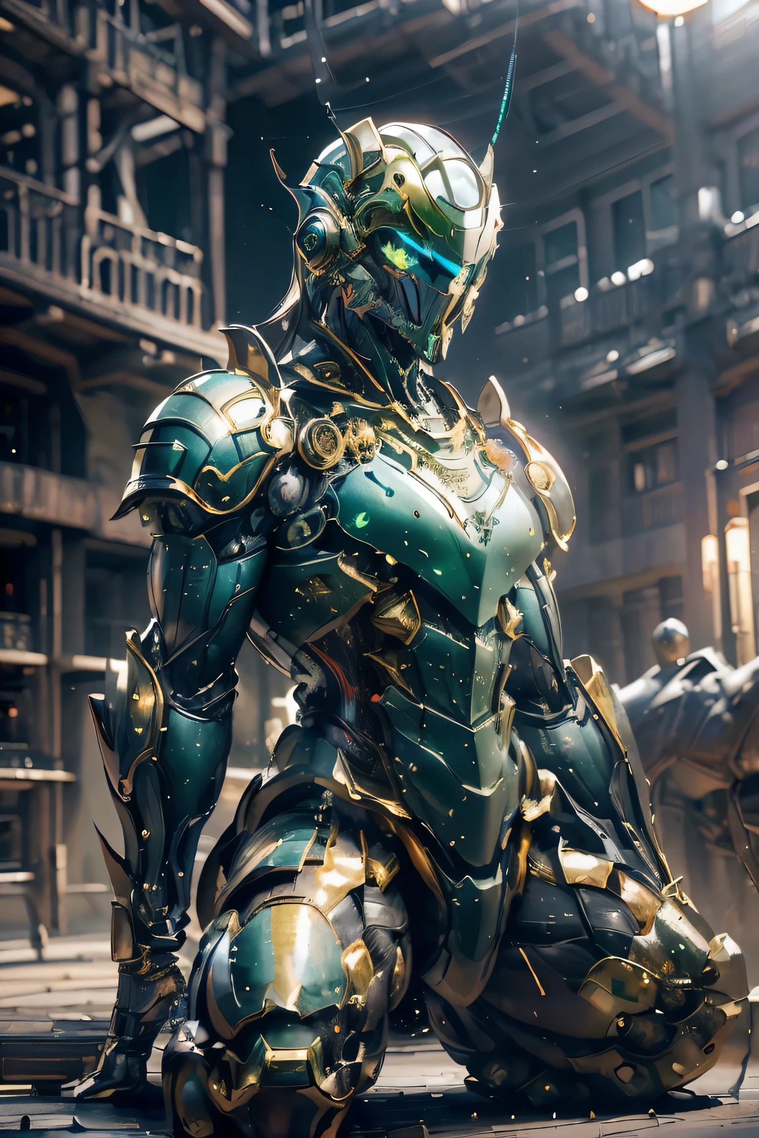 ((I'm getting down on one knee and hitting the ground : 1.5, shoulder tackle: 1.5, dynamic pose: 2.0)), (metallic: 2.0, light-yellow and light-green suit: 1.5), (Japanese hero), (mech bodysuit with swords: 1.5), ((Night view)), ((Countless sparks: 1.5, Laser: 1.5)), My eyes are shining brightly, Suit parts are large , Lots of LEDs, ( helmet with sharp antennae), Unreal Engine 5, ((realistic photo: 2.0)), High image quality, best quality , Kampala, Super detailed, Fine painting, Extremely delicate, professional, anatomically accurate , creativity, RAW Photos, 超 Kampala, 32K, Natural Light, Cinema Lighting, masterpiece-anatomy-perfect, masterpiece:1.5, ((was a mecha, EABA)), ((male, powerful)), (armor: 1.5)