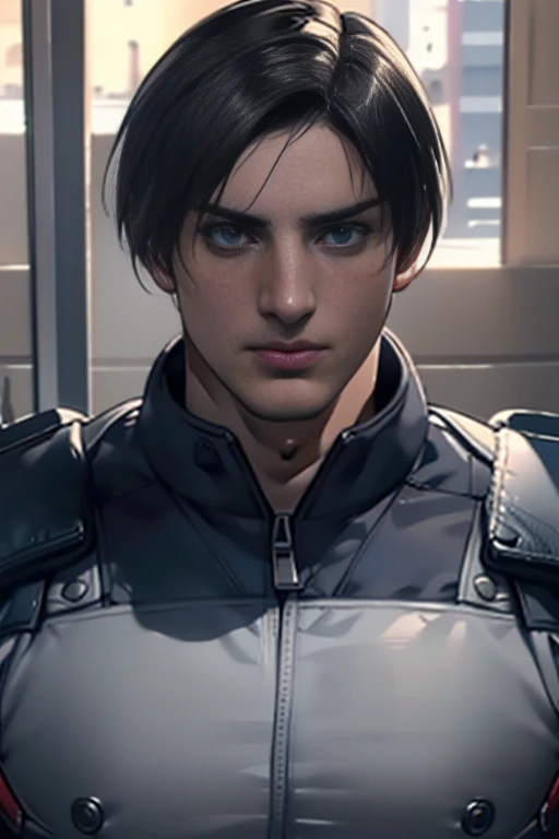 (Highly detailed CG), ( best quality ), (Highly detailed CG), ( best quality ), (Leon S. Kennedy), (Overall view) Huagai ,SWAT Clothing,  beauties, 18 years old,  Lean and muscular,  with a cool and handsome face, Sharp Eyes