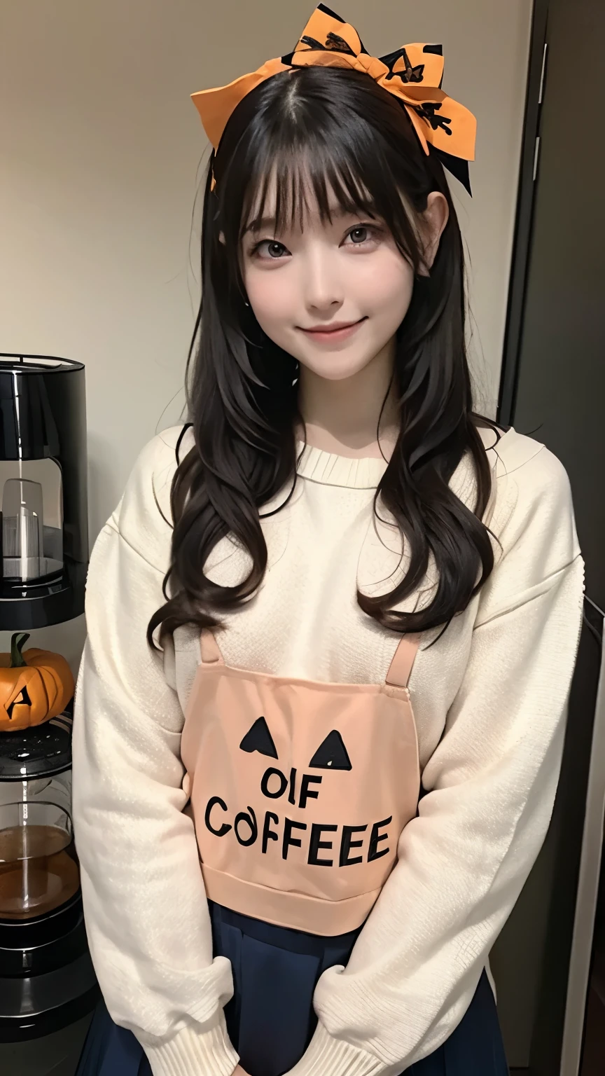 A room decorated for Halloween、halloween sweater, Cute Sweater、state of the art coffee maker、 cute high school girl